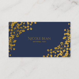 Tarjeta De Visita Floral elegante azul dorado del bebé con tono de o