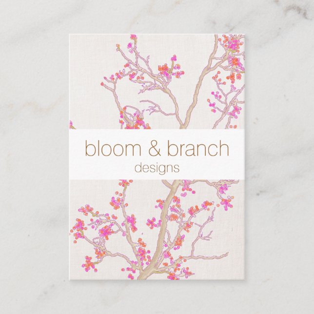 Tarjeta De Visita Floral elegante de cerezo rosa dibujado a mano (Anverso)