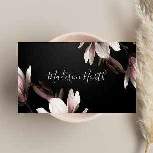 Tarjeta De Visita Floral Elegante Girly Profesional Negro y Púrpura