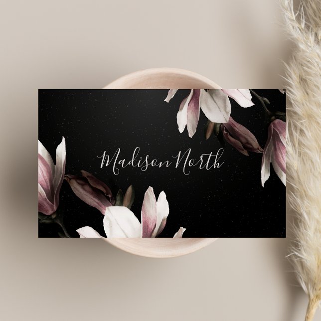 Tarjeta De Visita Floral Elegante Girly Profesional Negro y Púrpura (Subido por el creador)
