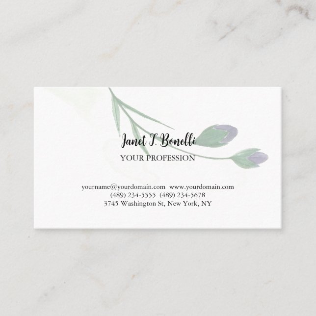 Tarjeta De Visita Floral elegante simple profesional (Anverso)