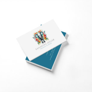 Tarjeta De Visita Floral Elephant Bay Blue White