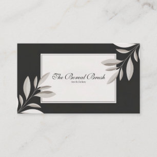 Tarjeta De Visita Floral en Blanco y Negro Elegante Geométrico