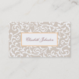 Tarjeta De Visita Floral femenina elegante de tono neutro Damask