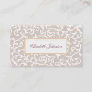 Tarjeta De Visita Floral femenina elegante de tono neutro Damask