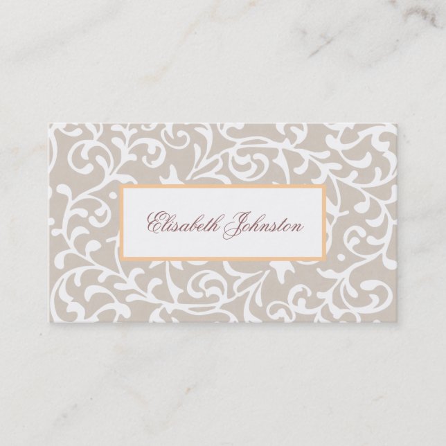 Tarjeta De Visita Floral femenina elegante de tono neutro Damask (Anverso)