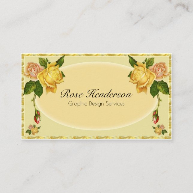 Tarjeta De Visita Floral femenino bonito de los rosas amarillos del (Anverso)
