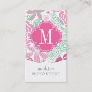 Tarjeta De Visita Floral femenino de la verde menta rosada fucsia