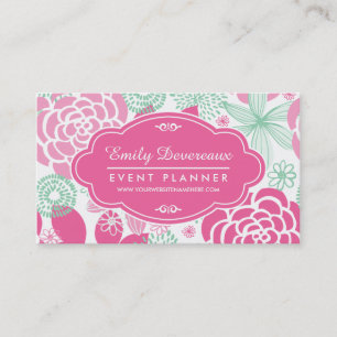 Tarjeta De Visita Floral femenino de la verde menta rosada fucsia