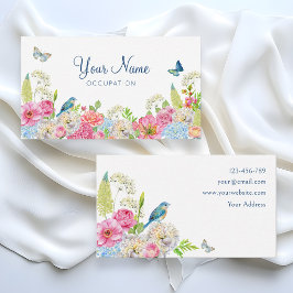 Tarjeta De Visita Floral Floración azul verde rosa primavera 
