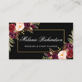 Tarjeta De Visita Floral Floral Burgundy Black Gold