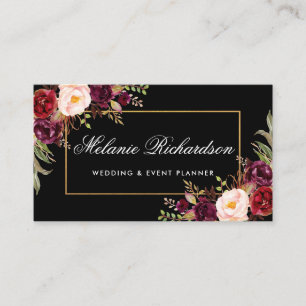 Tarjeta De Visita Floral Floral Burgundy Black Gold