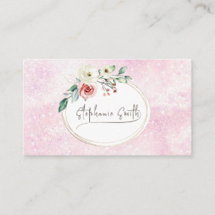 Tarjeta De Visita Floral floral moderna rosa y blanco