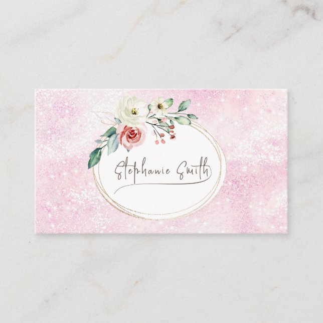 Tarjeta De Visita Floral floral moderna rosa y blanco (Anverso)