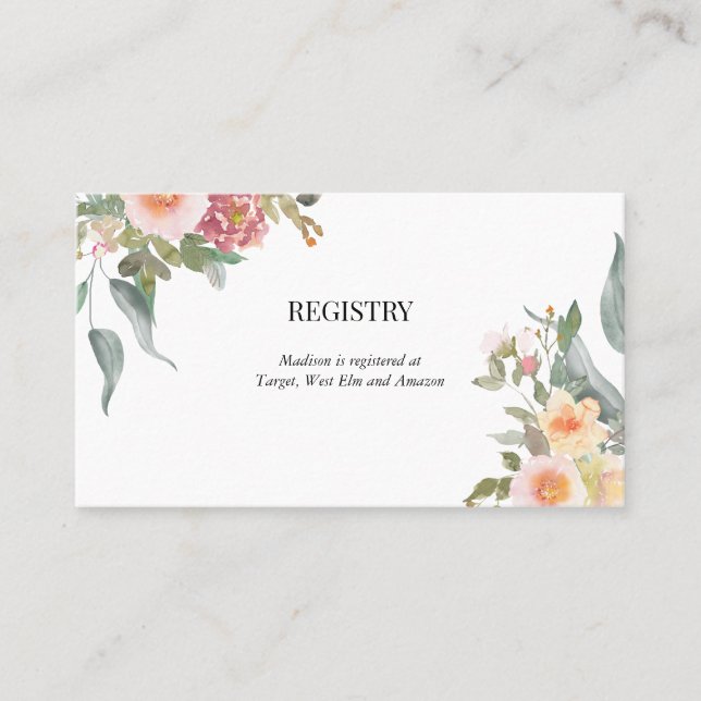 Tarjeta De Visita Floral Floral Pink Green Bridal Shower (Anverso)