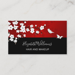 Tarjeta De Visita Floral Flores de cerezo Blanco Rojo Negro