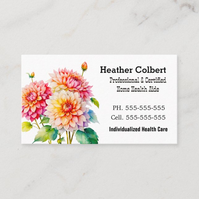 Tarjeta De Visita Floral Friendly Lovely Guay Caregiver Profesional (Anverso)