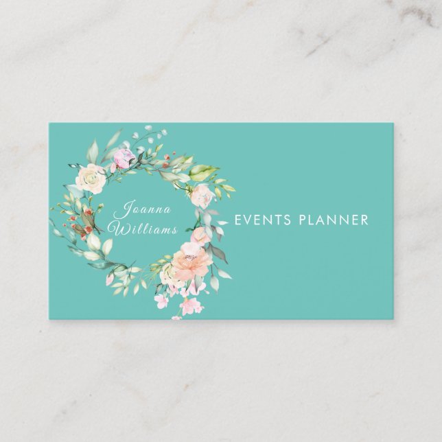 Tarjeta de visita floral Garland Rosa (Anverso)