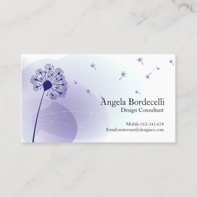 Tarjeta de visita floral Gentle Dandelion (Anverso)