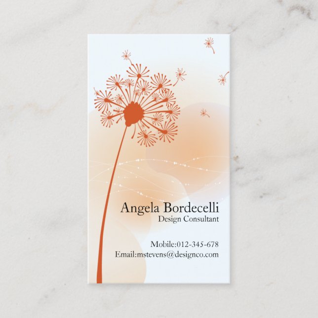Tarjeta de visita floral Gentle Dandelion (Anverso)
