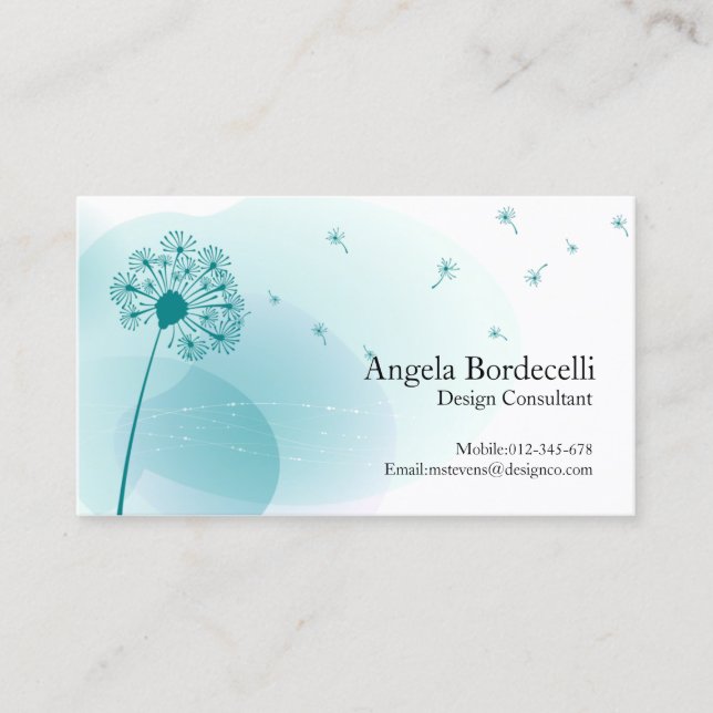Tarjeta de visita floral Gentle Dandelion (Anverso)
