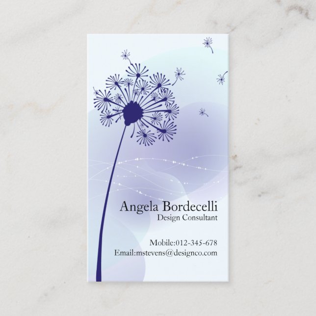 Tarjeta de visita floral Gentle Dandelion (Anverso)