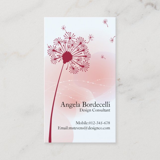 Tarjeta de visita floral Gentle Dandelion (Anverso)
