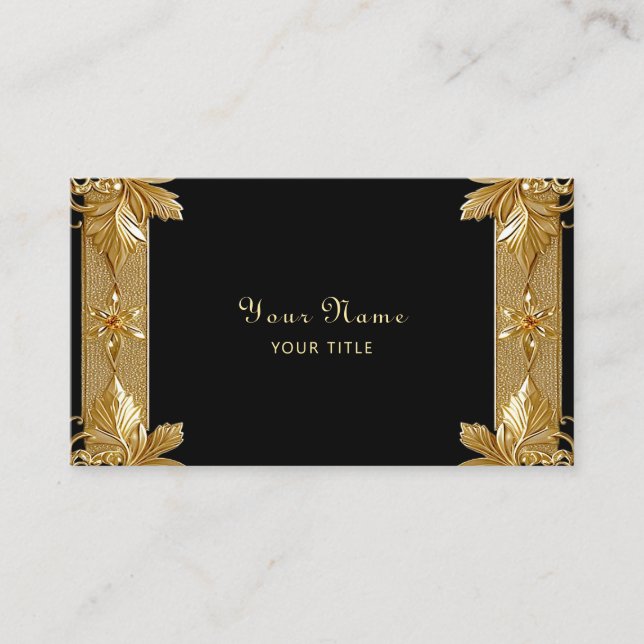 Tarjeta de visita floral Gold Black Ornate (Anverso)