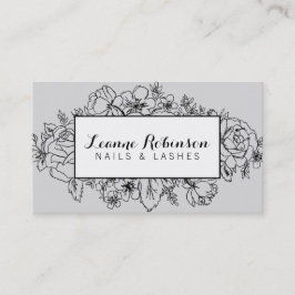 Tarjeta de visita floral gris y negra