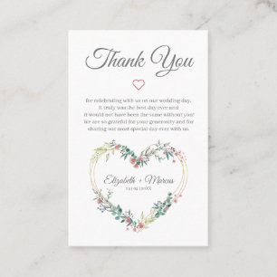 Tarjeta De Visita Floral Heart in Pink with Thanks