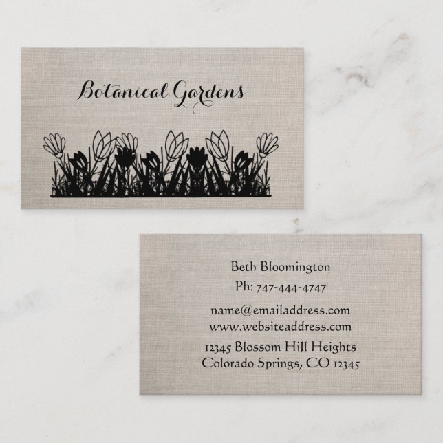 Tarjeta de visita floral Khaki Linen Look (Anverso / Reverso)