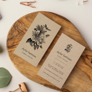 Tarjeta De Visita Floral Kraft   Vertical