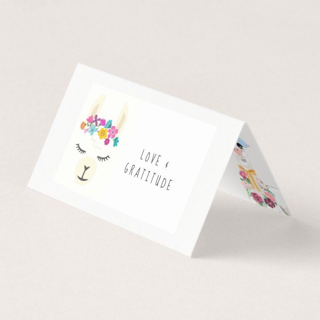 Tarjeta De Visita Floral Llama Baby Shower Gracias (Anverso)