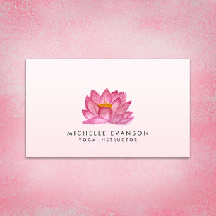 Tarjeta De Visita Floral Lotus Elegant Instructor de Yoga Rubor Pink