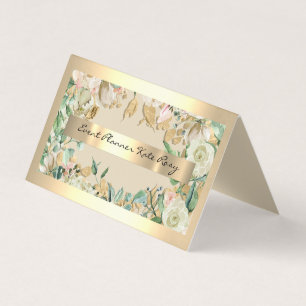 Tarjeta De Visita Floral Mint Green Faux Gold Event Planner Beauty