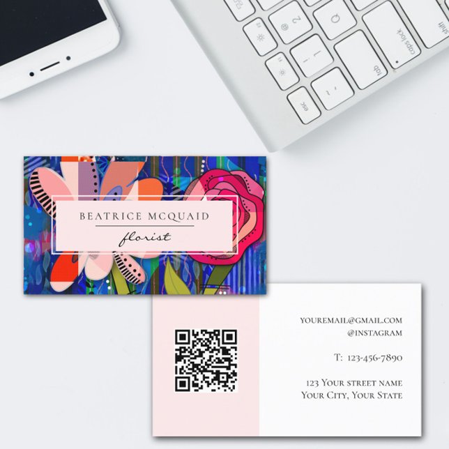 Tarjeta De Visita floral moderna abstracta azul rosa Rubor (Subido por el creador)