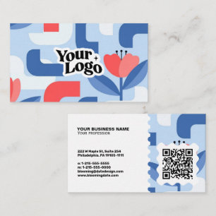 Tarjeta de visita floral moderna: código QR y logo