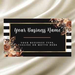 Tarjeta De Visita Floral moderna en blanco y negro a rayas