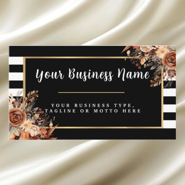 Tarjeta De Visita Floral moderna en blanco y negro a rayas (Subido por el creador)