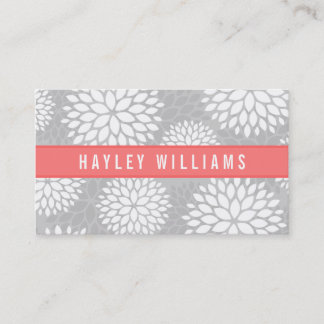 Tarjeta De Visita Floral moderna gris y coral