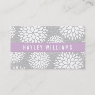 Tarjeta De Visita Floral moderna gris y púrpura de Lilac