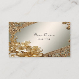 Tarjeta de visita floral moderna Ornate Gold