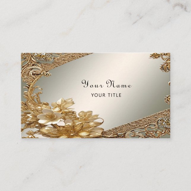 Tarjeta de visita floral moderna Ornate Gold (Anverso)