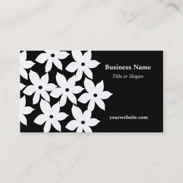 Tarjeta De Visita Floral Moderno Blanco y Negro (Anverso)