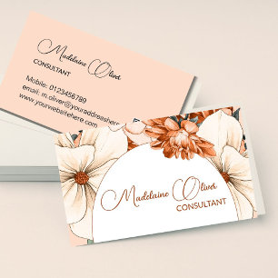 Tarjeta De Visita Floral Moderno Elegante Feminine QR Code Gold