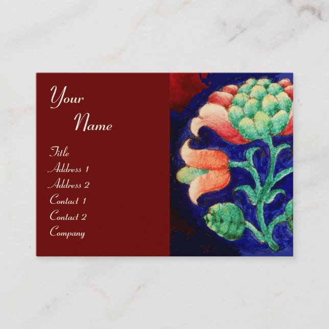 Tarjeta De Visita FLORAL, naranja azul rojo verde (Anverso)