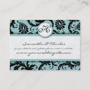 Tarjeta De Visita Floral negra y damasqueta con guarnecido coral