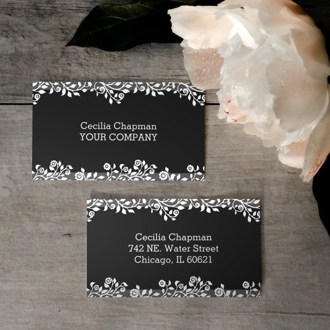 Tarjeta De Visita Floral negro elegante estilo Gótico personalizado (Subido por el creador)