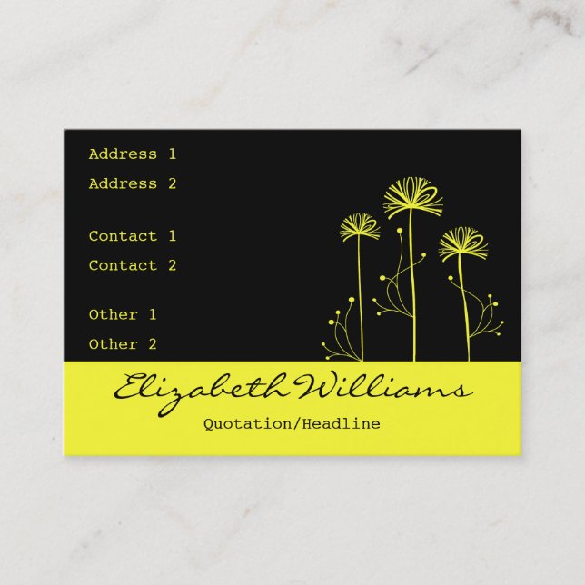 Tarjeta De Visita Floral negro y amarillo (Anverso)