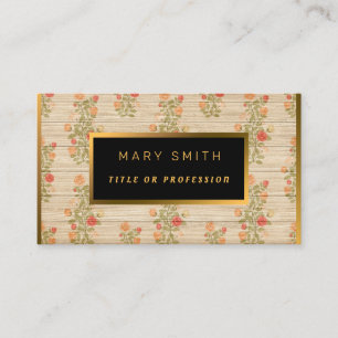 Tarjeta De Visita Floral on Wood Gold Personalizar Profesional Moder